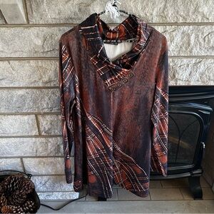 Azalea by Firmiana Brown and Black Cowl Neck Tunic 1XL